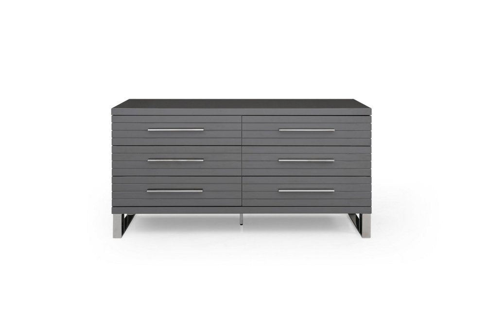59" Grey Solid And Manufactured Wood Six Drawer Dresser HomeRoots