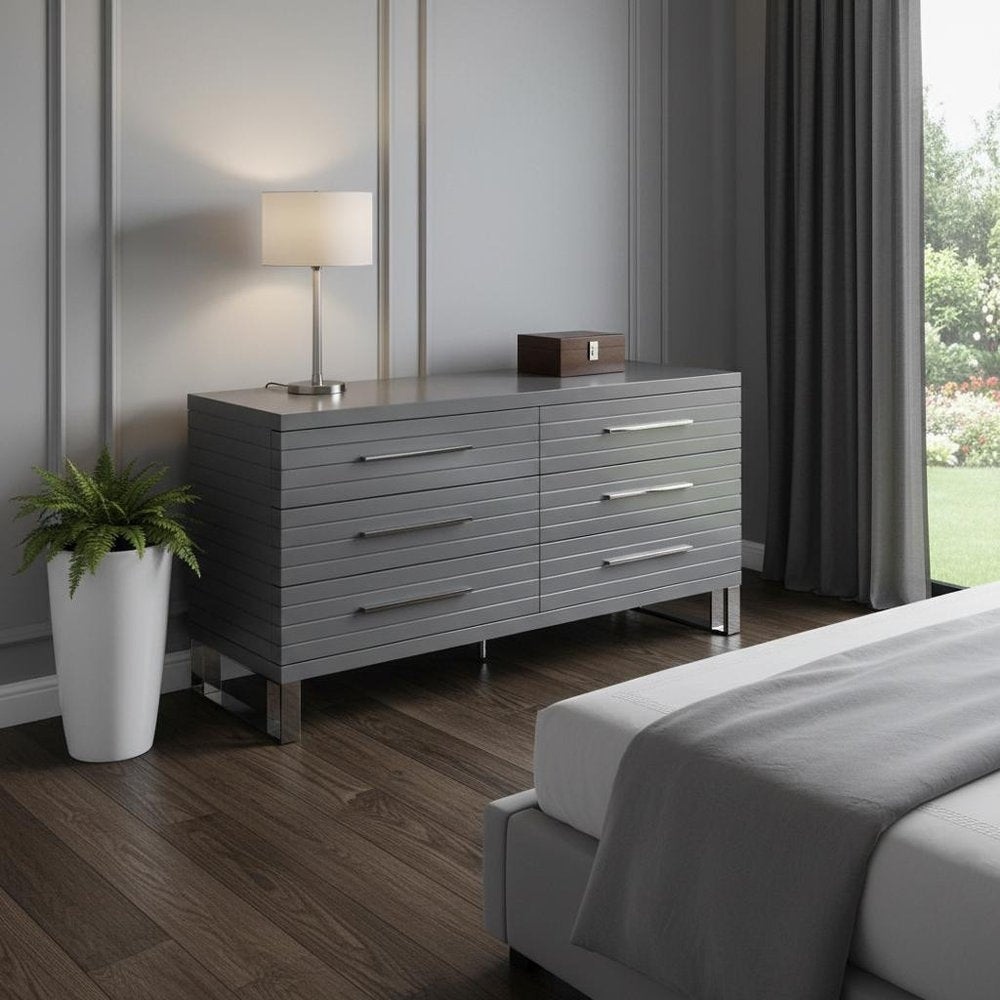 59" Grey Solid And Manufactured Wood Six Drawer Dresser HomeRoots