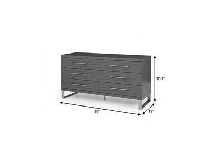 59" Grey Solid And Manufactured Wood Six Drawer Dresser HomeRoots