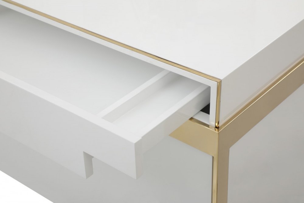 60" Gold and White Solid and Manufactured Wood Six Drawer Double Dresser HomeRoots