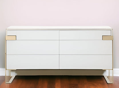 60" Gold and White Solid and Manufactured Wood Six Drawer Double Dresser HomeRoots