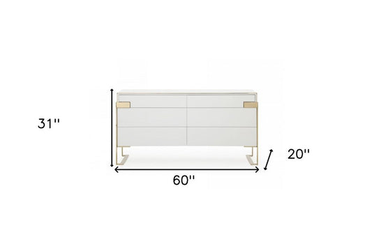 60" Gold and White Solid and Manufactured Wood Six Drawer Double Dresser HomeRoots