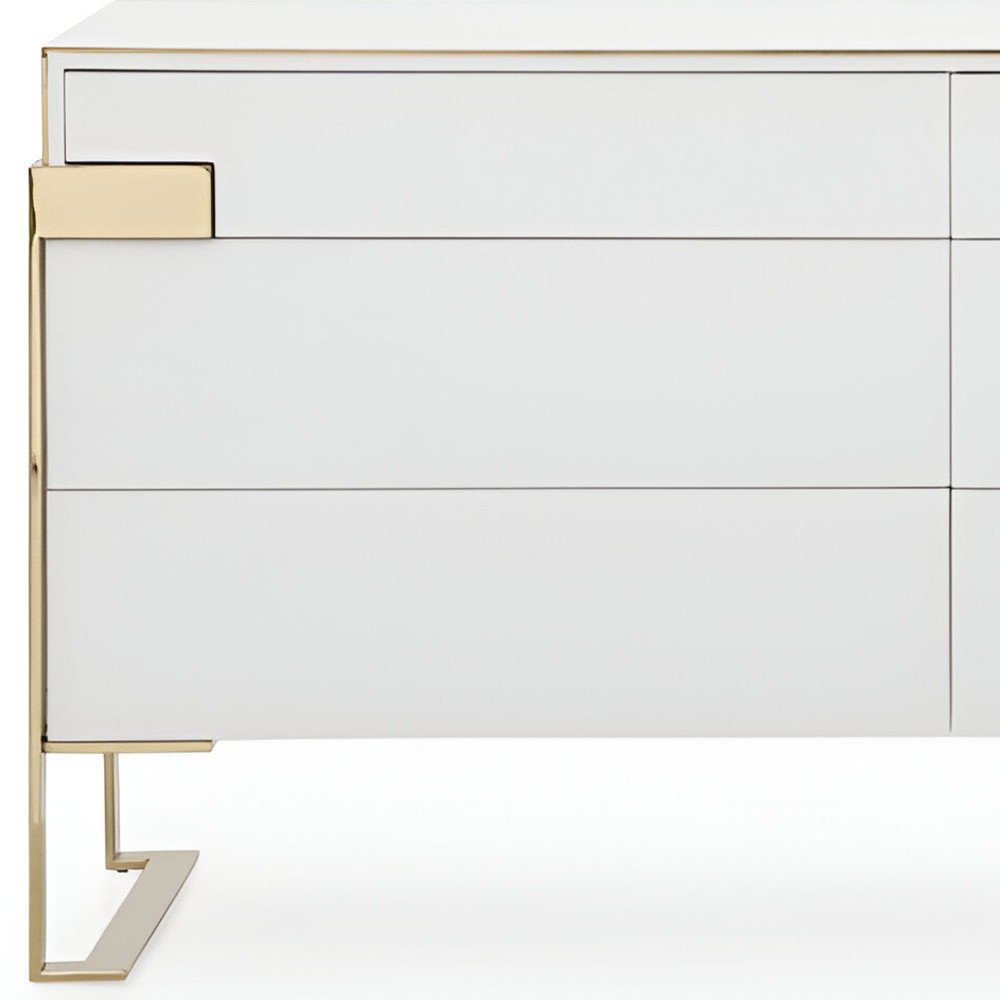 60" Gold And White Wood Six Drawer Double Dresser — view 7
