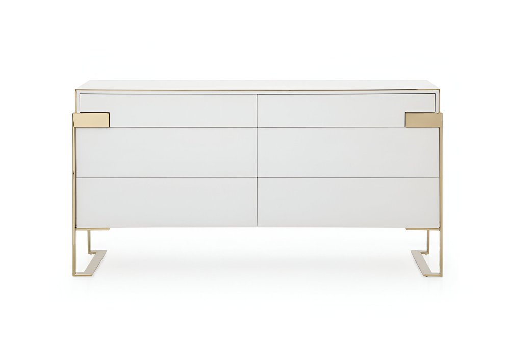 60" Gold And White Wood Six Drawer Double Dresser — view 2