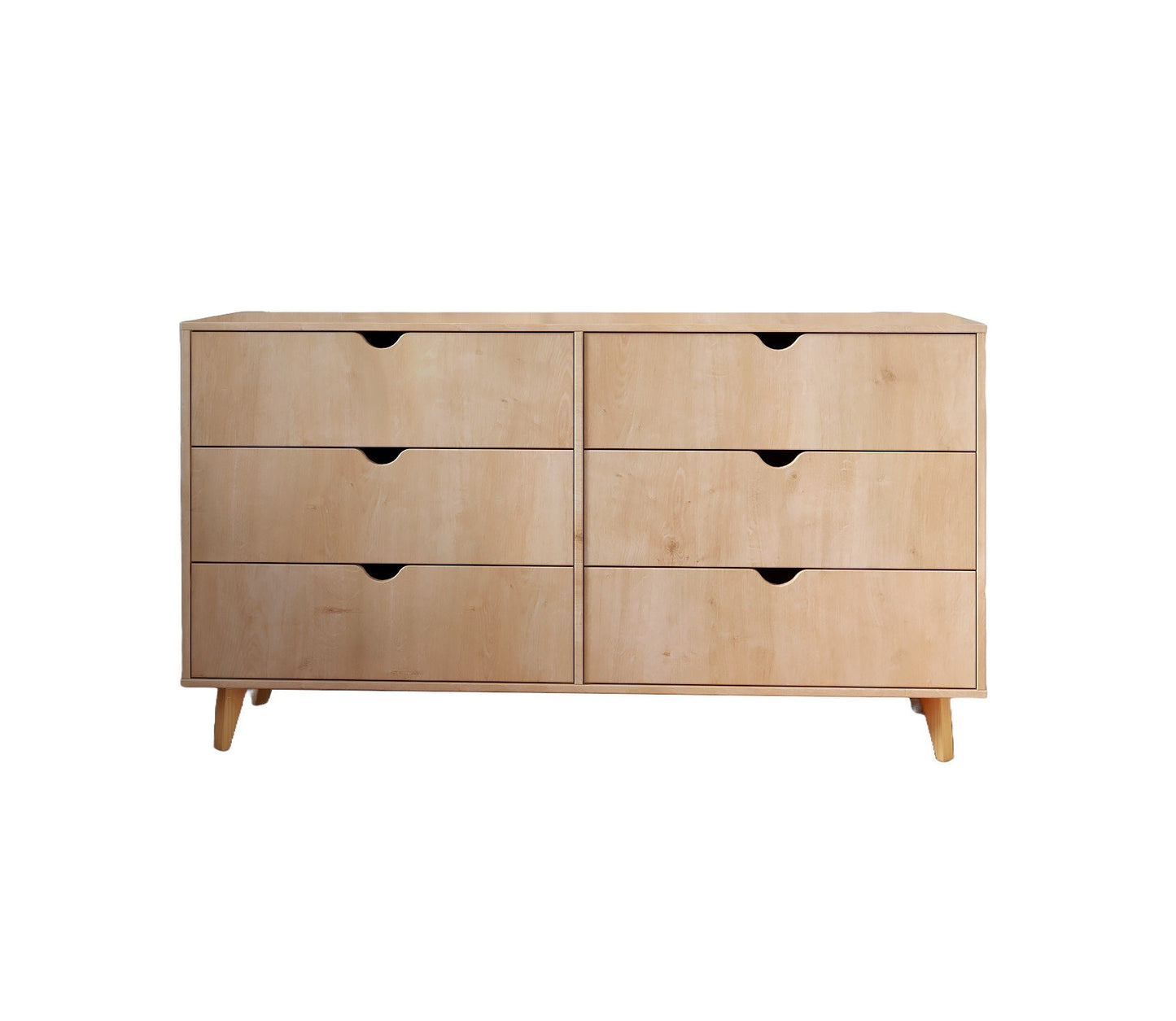 59" Natural Scoop Handle Six Drawer Double Dresser