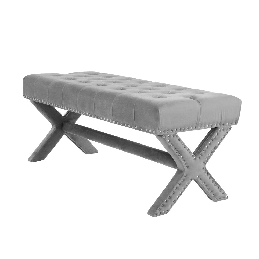 45" Gray Upholstered Velvet Bench HomeRoots