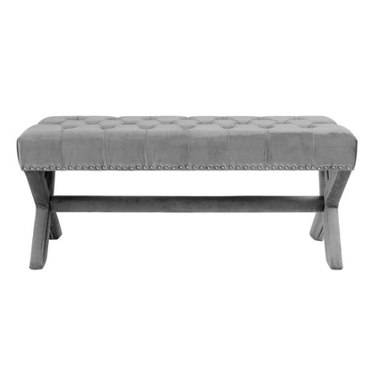45" Gray Upholstered Velvet Bench HomeRoots