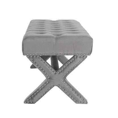 45" Gray Upholstered Velvet Bench HomeRoots