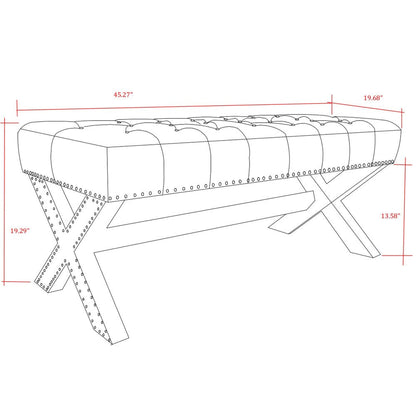 45" Gray Upholstered Velvet Bench HomeRoots