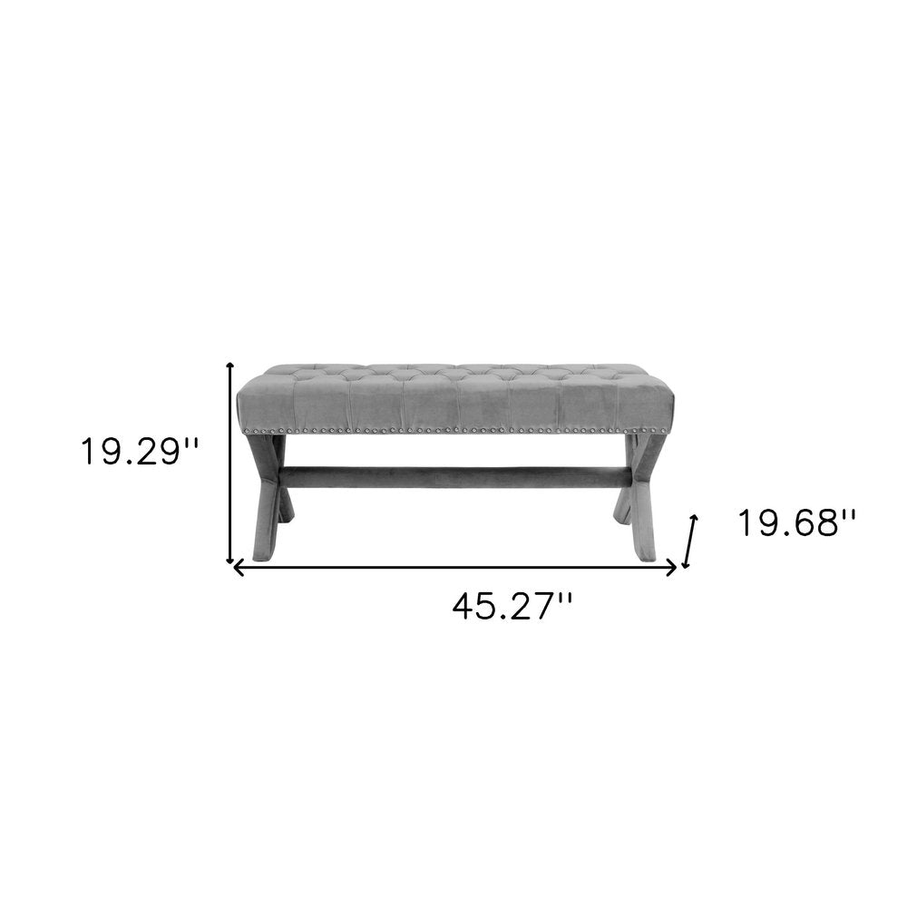 45" Gray Upholstered Velvet Bench HomeRoots