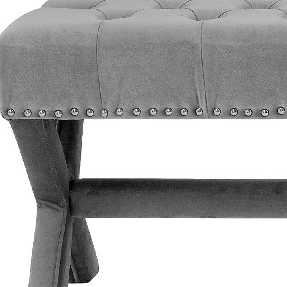45" Gray Upholstered Velvet Bench HomeRoots