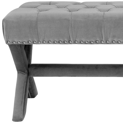45" Gray Upholstered Velvet Bench HomeRoots