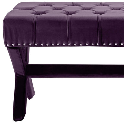 45" Plum And Purple Upholstered Velvet Bench