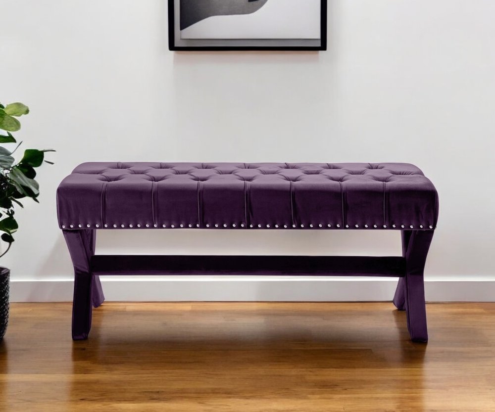 45" Gray Upholstered Velvet Bench HomeRoots