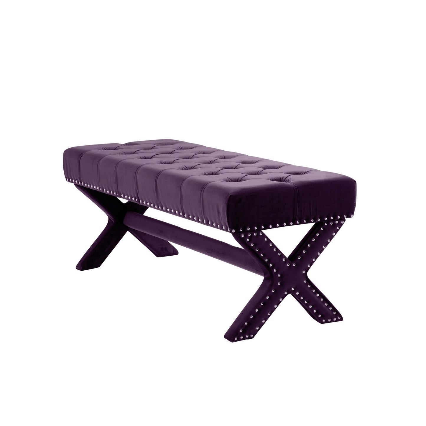 45" Plum Velvet Upholstered Bench