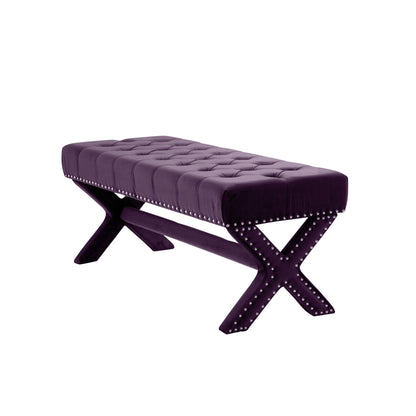 45" Plum And Purple Upholstered Velvet Bench