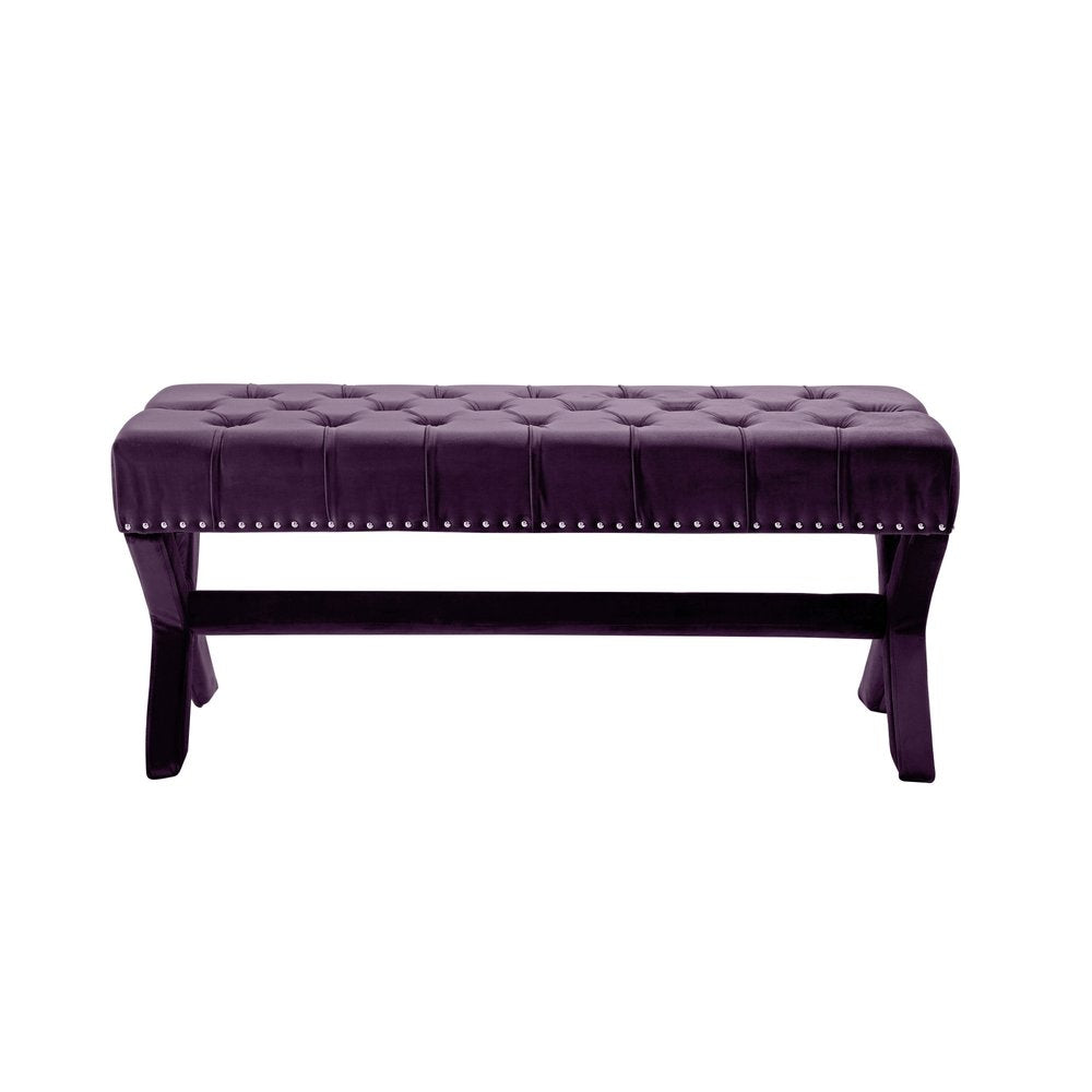 45" Gray Upholstered Velvet Bench HomeRoots