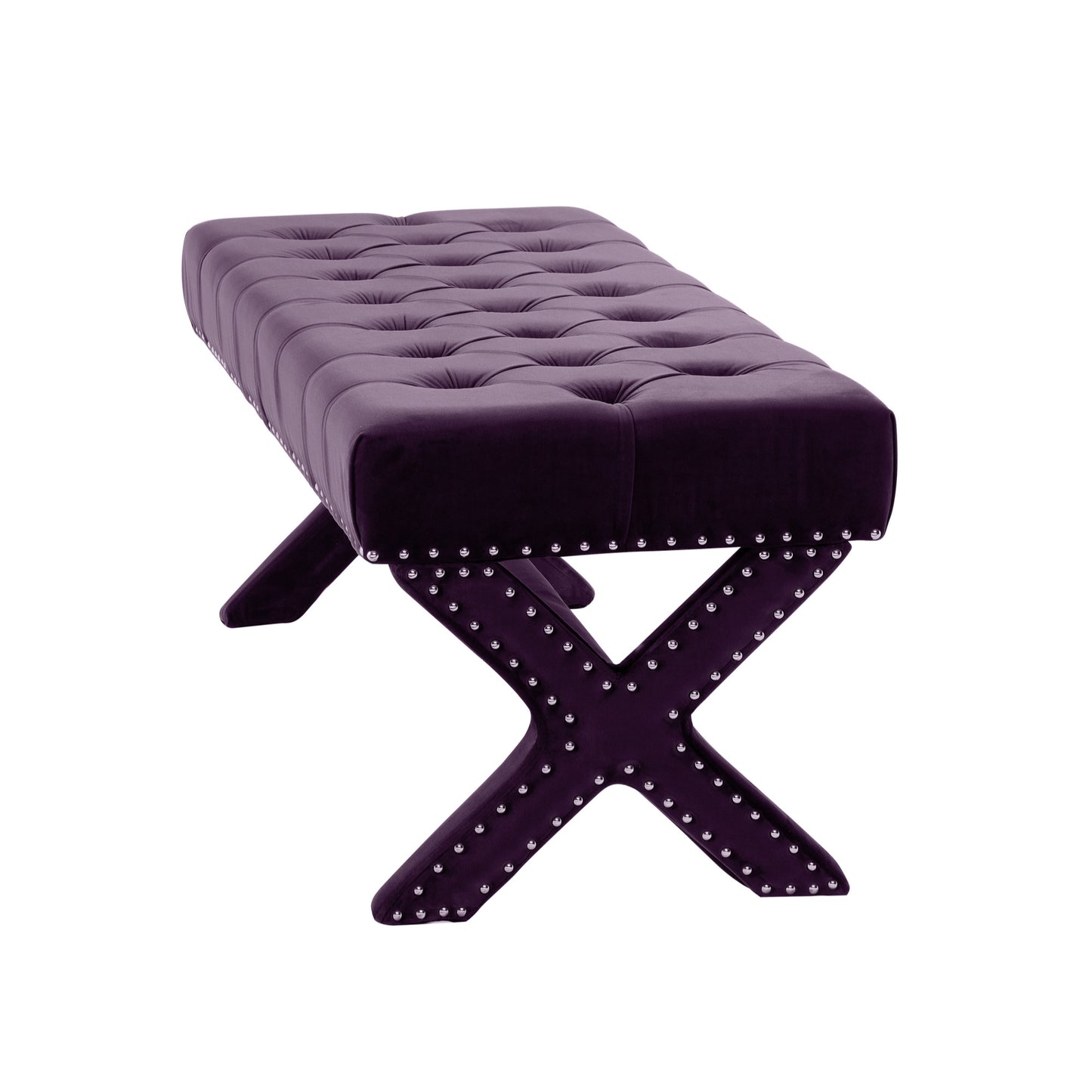 45" Plum And Purple Upholstered Velvet Bench