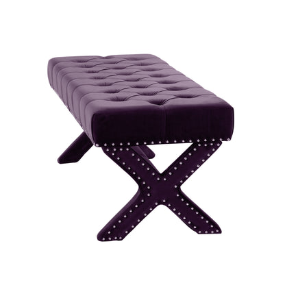 45" Plum And Purple Upholstered Velvet Bench