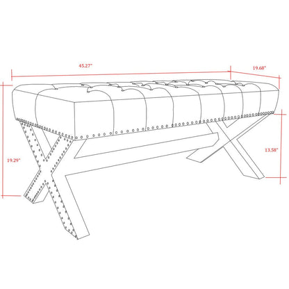 45" Gray Upholstered Velvet Bench HomeRoots