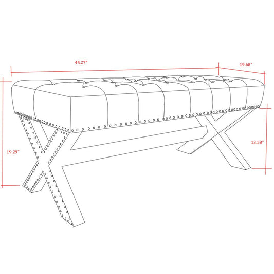 45" Gray Upholstered Velvet Bench HomeRoots