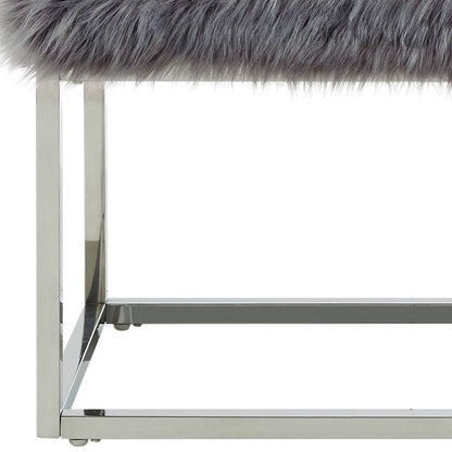 40" Gray And Silver Upholstered Faux Fur Bench HomeRoots