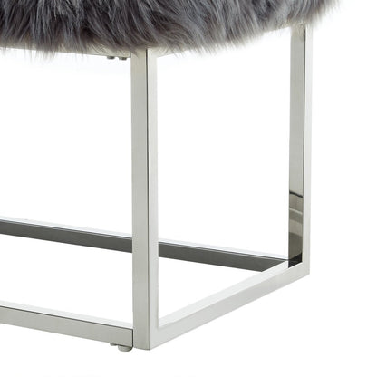 40" Gray And Silver Upholstered Faux Fur Bench HomeRoots