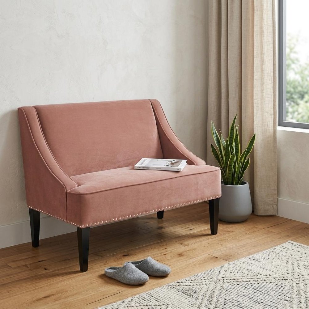 45" Blush And Brown Upholstered Velvet Bench — view 1