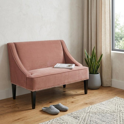 45" Blush And Brown Upholstered Velvet Bench HomeRoots