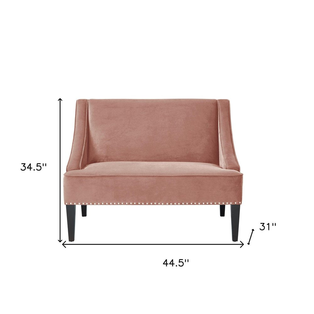 45" Blush And Brown Upholstered Velvet Bench HomeRoots