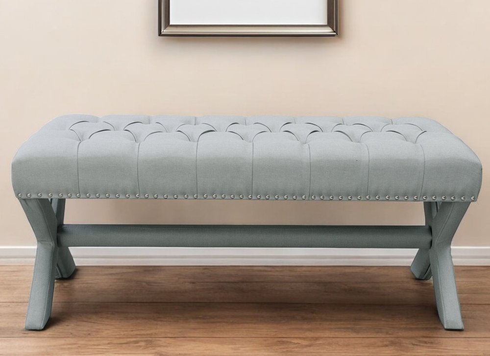 45" Gray Upholstered Velvet Bench HomeRoots
