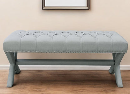 45" Gray Upholstered Velvet Bench HomeRoots