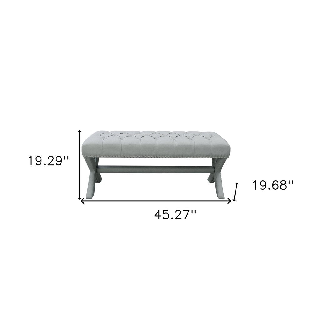 45" Gray Upholstered Velvet Bench HomeRoots