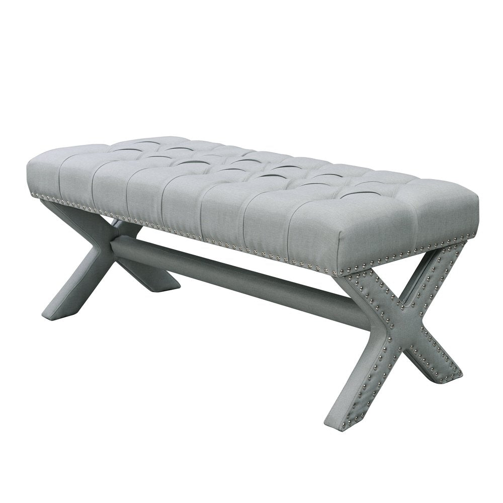 45" Gray Upholstered Velvet Bench HomeRoots