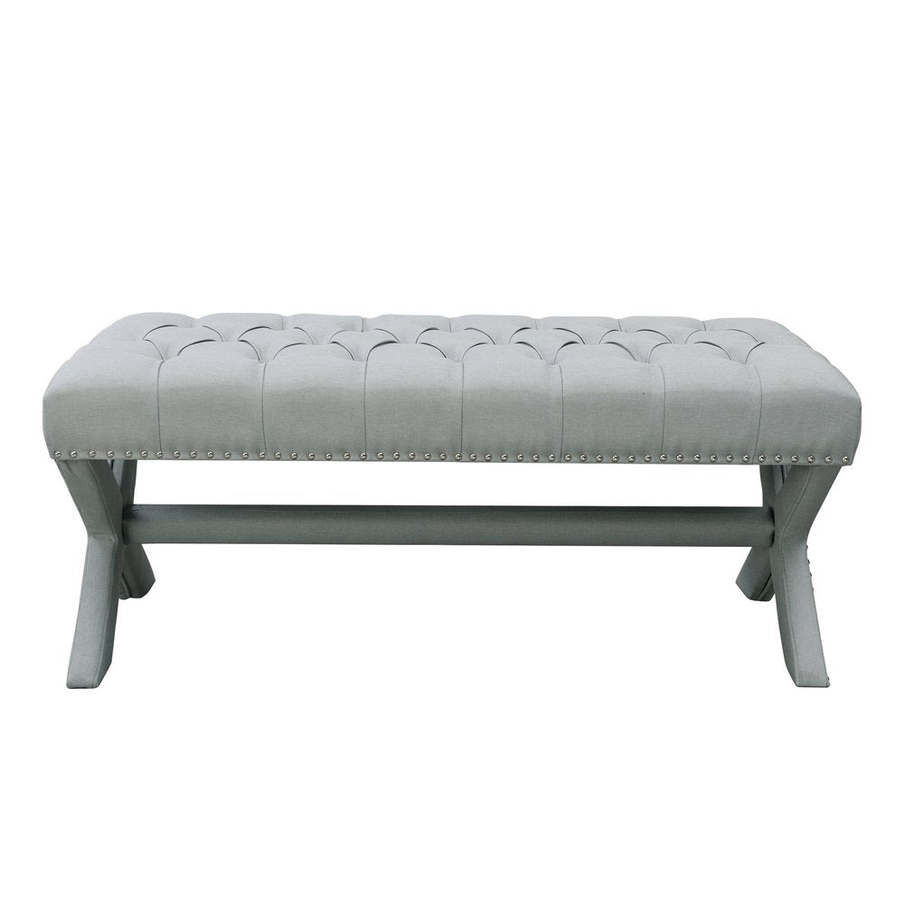 45" Gray Upholstered Velvet Bench HomeRoots