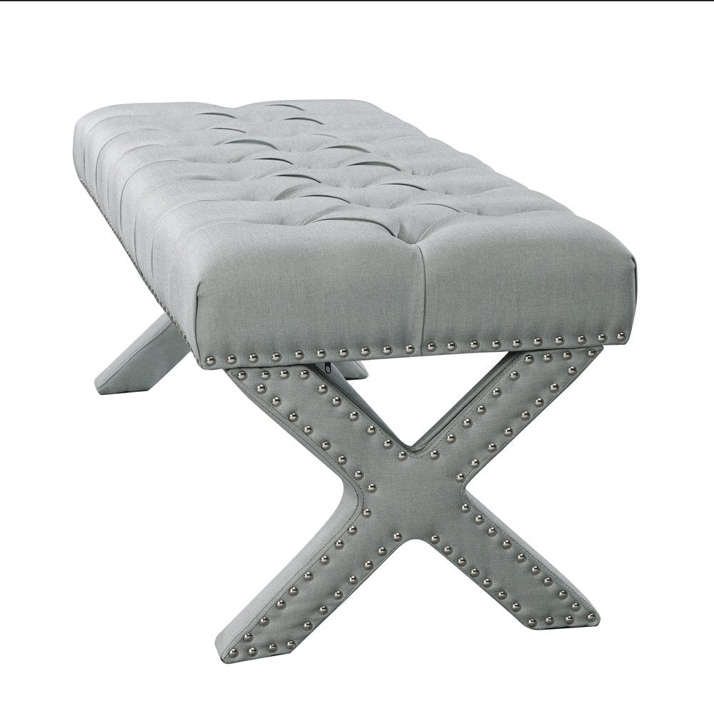 45" Gray Upholstered Velvet Bench HomeRoots