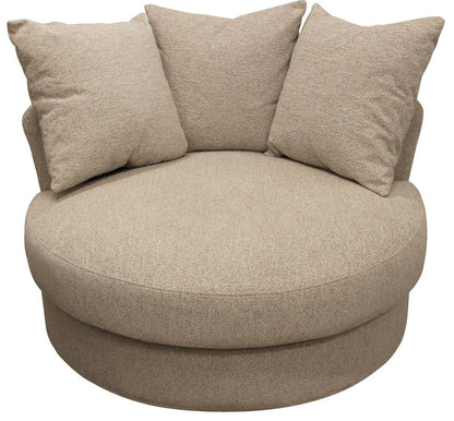 44" Sand Linen Upholstered Swivel Round Accent Chair And Toss Pillows HomeRoots