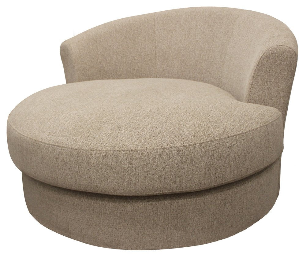 44" Sand Linen Upholstered Swivel Round Accent Chair And Toss Pillows — view 2