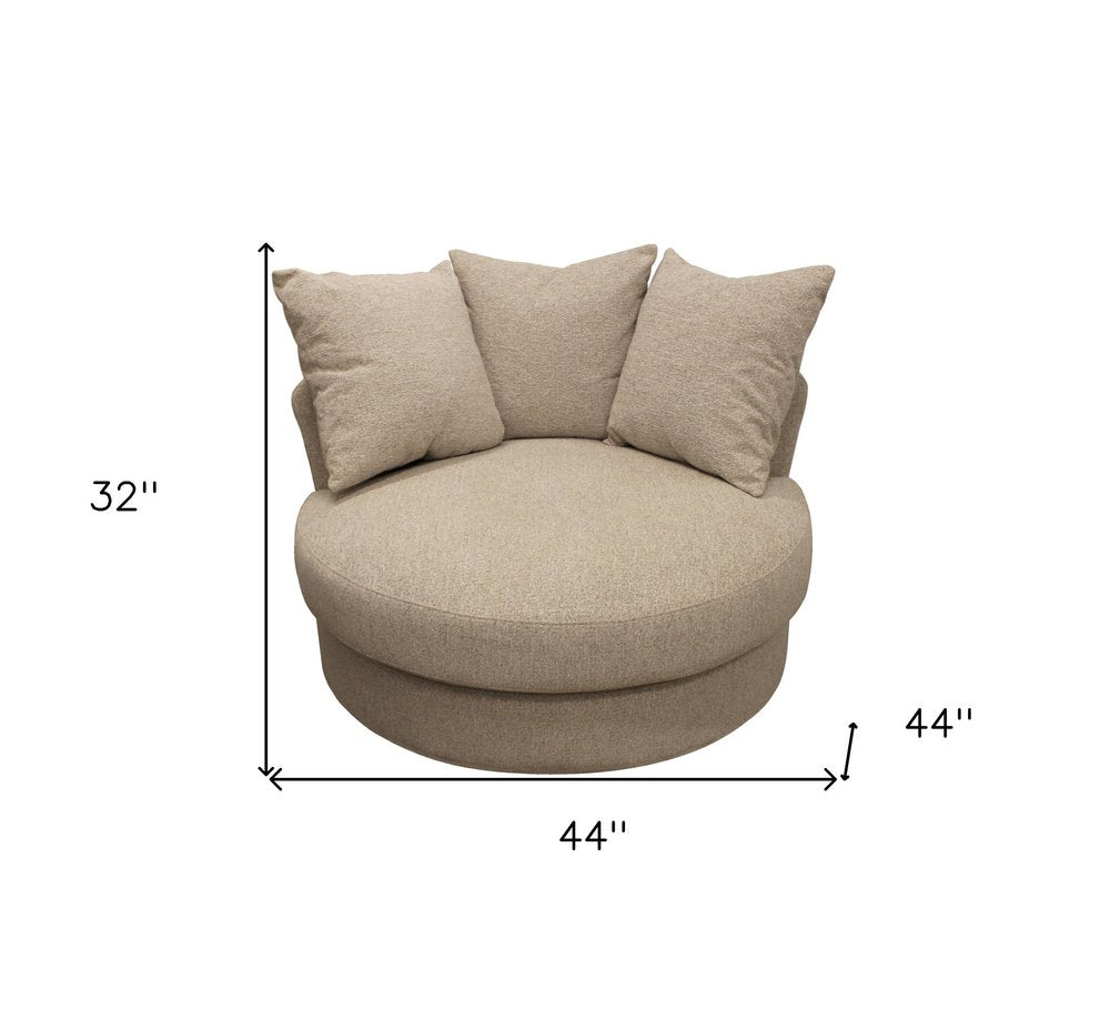 44" Sand Linen Upholstered Swivel Round Accent Chair And Toss Pillows HomeRoots