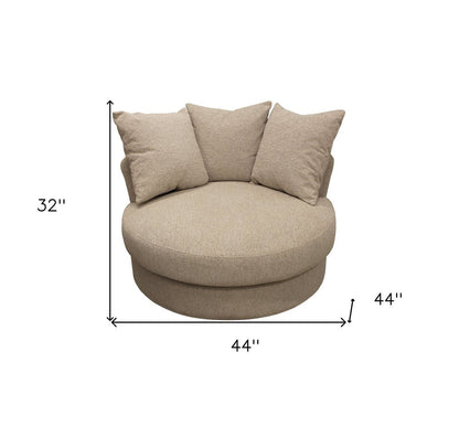 44" Sand Linen Upholstered Swivel Round Accent Chair And Toss Pillows HomeRoots