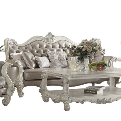 90" Gray Faux Leather Curved Sofa And Toss Pillows With Bone Legs HomeRoots
