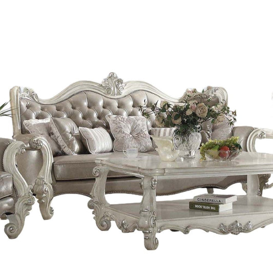 90" Gray Faux Leather Curved Sofa And Toss Pillows With Bone Legs HomeRoots