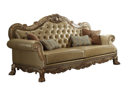 85" Bone Faux Leather Wood Sofa With Toss Pillows HomeRoots
