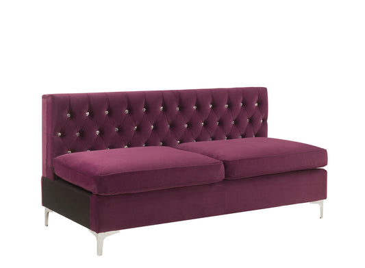 69" Burgundy Velvet Modular Sofa With Silver Legs