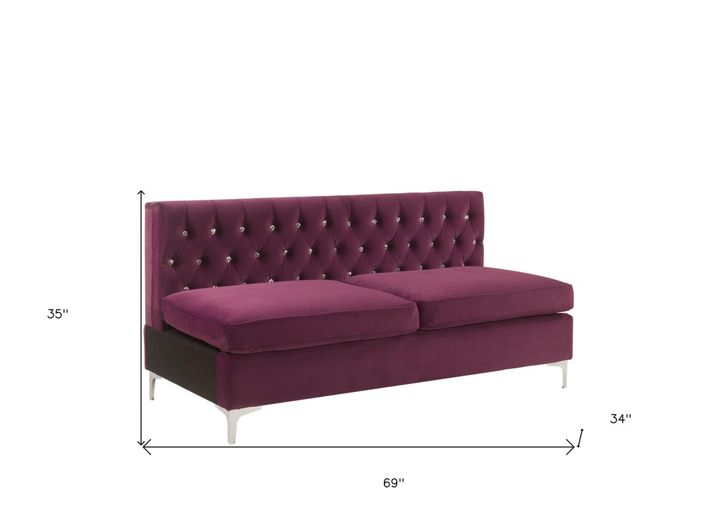 69" Burgundy Velvet Modular Sofa With Silver Legs HomeRoots