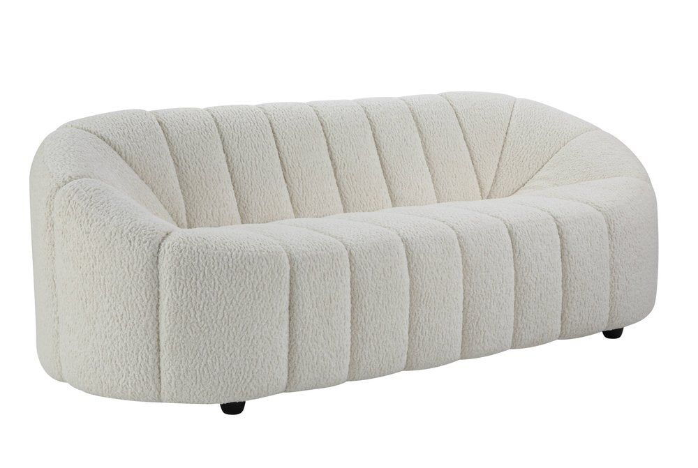 84" White Sherpa Sofa With Black Legs HomeRoots