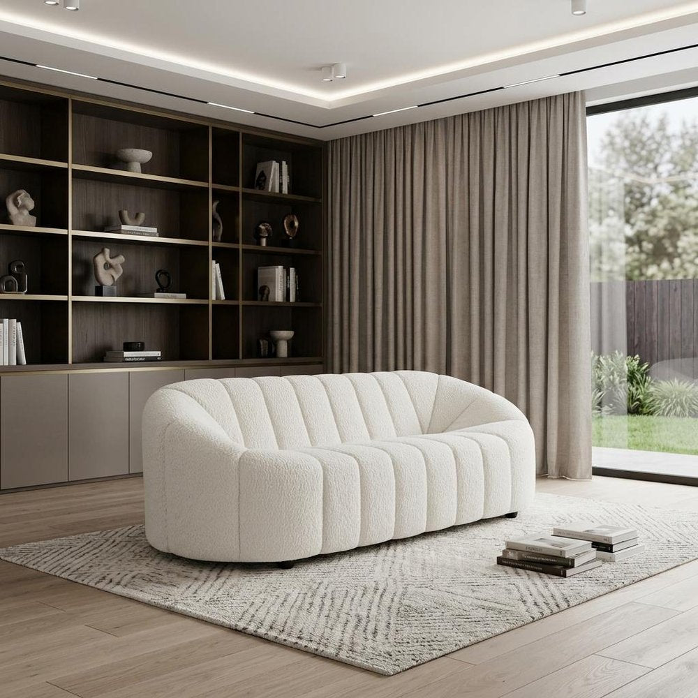 84" White Sherpa Sofa With Black Legs HomeRoots