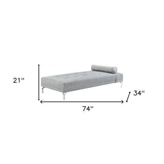 74" Gray Velvet Convertible Futon Sofa With Toss Pillow HomeRoots