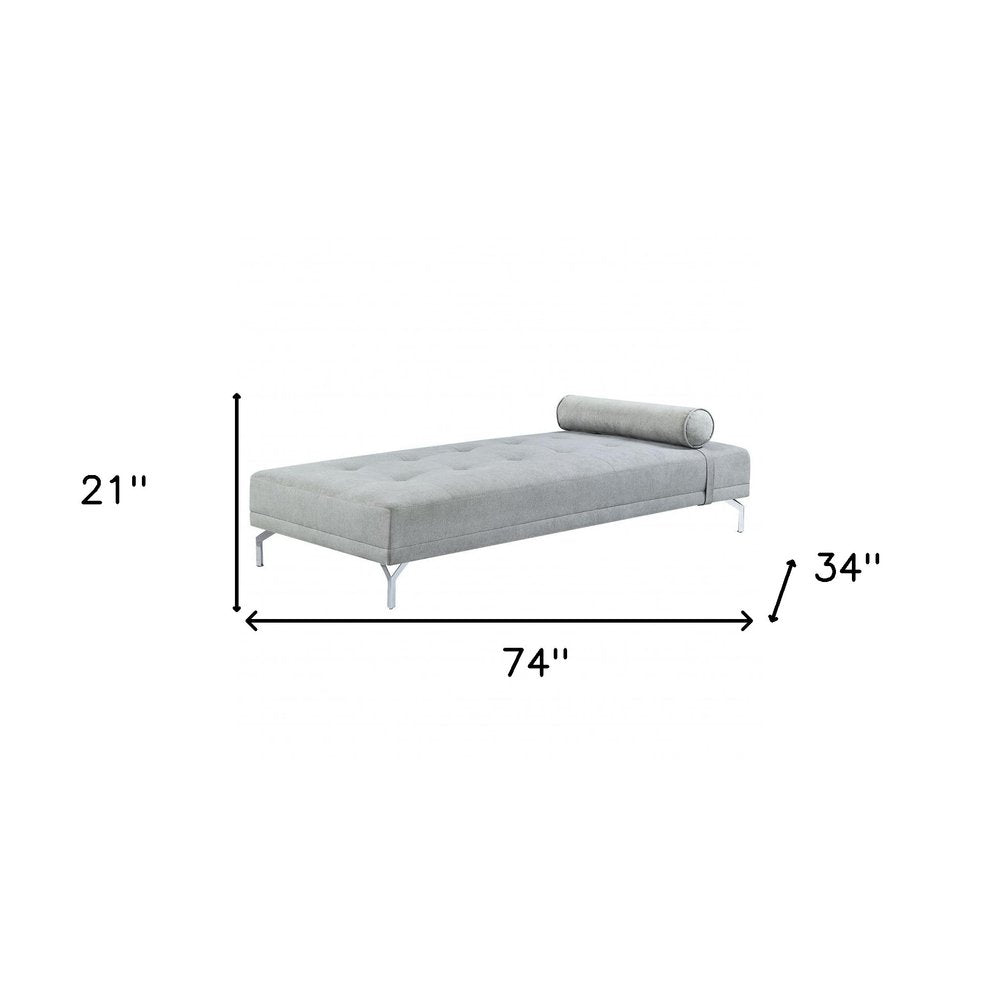 74" Gray Velvet Convertible Futon Sofa With Toss Pillow HomeRoots