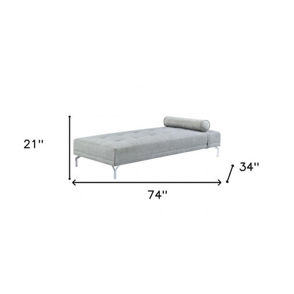 74" Gray Velvet Convertible Futon Sofa With Toss Pillow HomeRoots